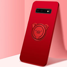 Funda Silicona Carcasa Ultrafina Goma con Magnetico Anillo de dedo Soporte T06 para Samsung Galaxy S10 Rojo