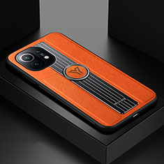 Funda Silicona Carcasa Ultrafina Goma con Magnetico Anillo de dedo Soporte T06 para Xiaomi Mi 11 5G Naranja