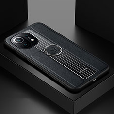 Funda Silicona Carcasa Ultrafina Goma con Magnetico Anillo de dedo Soporte T06 para Xiaomi Mi 11 Lite 4G Negro