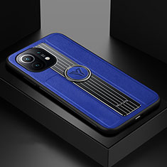 Funda Silicona Carcasa Ultrafina Goma con Magnetico Anillo de dedo Soporte T06 para Xiaomi Mi 11 Lite 5G Azul