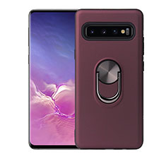Funda Silicona Carcasa Ultrafina Goma con Magnetico Anillo de dedo Soporte T07 para Samsung Galaxy S10 Plus Rojo Rosa