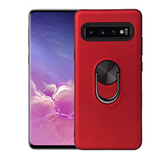 Funda Silicona Carcasa Ultrafina Goma con Magnetico Anillo de dedo Soporte T07 para Samsung Galaxy S10 Rojo