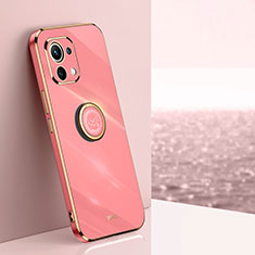 Funda Silicona Carcasa Ultrafina Goma con Magnetico Anillo de dedo Soporte T07 para Xiaomi Mi 11 5G Rosa Roja