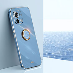 Funda Silicona Carcasa Ultrafina Goma con Magnetico Anillo de dedo Soporte T07 para Xiaomi Mi 11 Lite 4G Azul