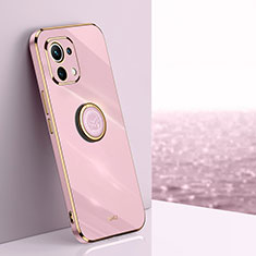 Funda Silicona Carcasa Ultrafina Goma con Magnetico Anillo de dedo Soporte T07 para Xiaomi Mi 11 Lite 4G Rosa