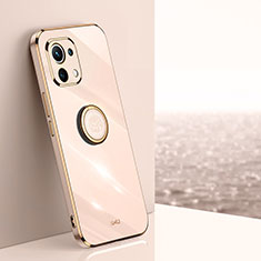 Funda Silicona Carcasa Ultrafina Goma con Magnetico Anillo de dedo Soporte T07 para Xiaomi Mi 11 Lite 5G Oro