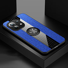 Funda Silicona Carcasa Ultrafina Goma con Magnetico Anillo de dedo Soporte T08 para Xiaomi Mi 11 5G Azul