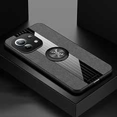 Funda Silicona Carcasa Ultrafina Goma con Magnetico Anillo de dedo Soporte T08 para Xiaomi Mi 11 5G Gris
