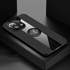 Funda Silicona Carcasa Ultrafina Goma con Magnetico Anillo de dedo Soporte T08 para Xiaomi Mi 11 Lite 4G Negro