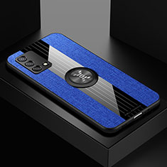 Funda Silicona Carcasa Ultrafina Goma con Magnetico Anillo de dedo Soporte X01L para Oppo A74 4G Azul