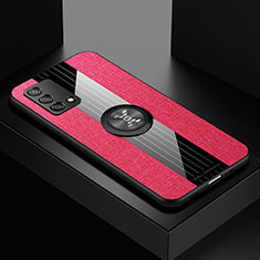 Funda Silicona Carcasa Ultrafina Goma con Magnetico Anillo de dedo Soporte X01L para Oppo A74 4G Rojo