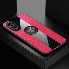 Funda Silicona Carcasa Ultrafina Goma con Magnetico Anillo de dedo Soporte X01L para Oppo A97 5G Rojo