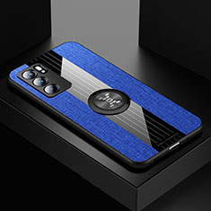 Funda Silicona Carcasa Ultrafina Goma con Magnetico Anillo de dedo Soporte X01L para Oppo Reno6 5G Azul