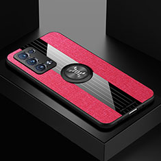 Funda Silicona Carcasa Ultrafina Goma con Magnetico Anillo de dedo Soporte X01L para Oppo Reno6 Pro 5G Rojo