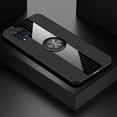 Funda Silicona Carcasa Ultrafina Goma con Magnetico Anillo de dedo Soporte X01L para Samsung Galaxy A12 Negro