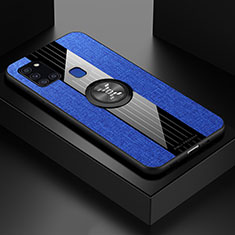 Funda Silicona Carcasa Ultrafina Goma con Magnetico Anillo de dedo Soporte X01L para Samsung Galaxy A21s Azul