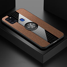 Funda Silicona Carcasa Ultrafina Goma con Magnetico Anillo de dedo Soporte X01L para Samsung Galaxy A21s Marron