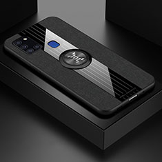 Funda Silicona Carcasa Ultrafina Goma con Magnetico Anillo de dedo Soporte X01L para Samsung Galaxy A21s Negro