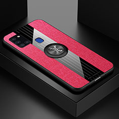 Funda Silicona Carcasa Ultrafina Goma con Magnetico Anillo de dedo Soporte X01L para Samsung Galaxy A21s Rojo