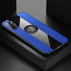Funda Silicona Carcasa Ultrafina Goma con Magnetico Anillo de dedo Soporte X01L para Samsung Galaxy Note 10 Plus 5G Azul