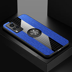 Funda Silicona Carcasa Ultrafina Goma con Magnetico Anillo de dedo Soporte X01L para Vivo X60 Pro 5G Azul