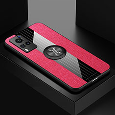 Funda Silicona Carcasa Ultrafina Goma con Magnetico Anillo de dedo Soporte X01L para Vivo X60 Pro 5G Rojo