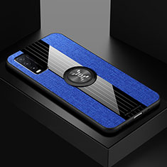 Funda Silicona Carcasa Ultrafina Goma con Magnetico Anillo de dedo Soporte X01L para Vivo Y12s Azul