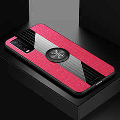 Funda Silicona Carcasa Ultrafina Goma con Magnetico Anillo de dedo Soporte X01L para Vivo Y12s Rojo