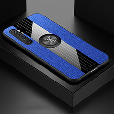 Funda Silicona Carcasa Ultrafina Goma con Magnetico Anillo de dedo Soporte X01L para Xiaomi Mi Note 10 Lite Azul