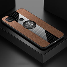 Funda Silicona Carcasa Ultrafina Goma con Magnetico Anillo de dedo Soporte X01L para Xiaomi POCO C3 Marron