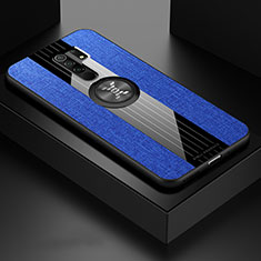 Funda Silicona Carcasa Ultrafina Goma con Magnetico Anillo de dedo Soporte X01L para Xiaomi Redmi 9 Prime India Azul