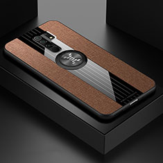 Funda Silicona Carcasa Ultrafina Goma con Magnetico Anillo de dedo Soporte X01L para Xiaomi Redmi 9 Prime India Marron