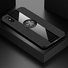 Funda Silicona Carcasa Ultrafina Goma con Magnetico Anillo de dedo Soporte X01L para Xiaomi Redmi 9i Negro