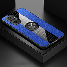 Funda Silicona Carcasa Ultrafina Goma con Magnetico Anillo de dedo Soporte X01L para Xiaomi Redmi Note 10 Pro 4G Azul
