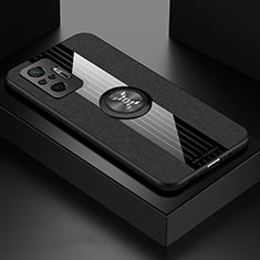 Funda Silicona Carcasa Ultrafina Goma con Magnetico Anillo de dedo Soporte X01L para Xiaomi Redmi Note 10 Pro 4G Negro