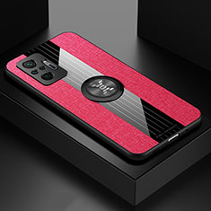 Funda Silicona Carcasa Ultrafina Goma con Magnetico Anillo de dedo Soporte X01L para Xiaomi Redmi Note 10 Pro 4G Rojo