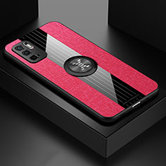 Funda Silicona Carcasa Ultrafina Goma con Magnetico Anillo de dedo Soporte X01L para Xiaomi Redmi Note 10T 5G Rojo