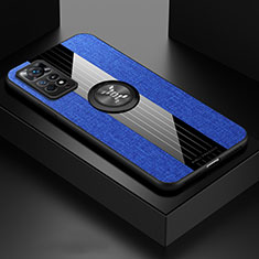 Funda Silicona Carcasa Ultrafina Goma con Magnetico Anillo de dedo Soporte X01L para Xiaomi Redmi Note 11 4G (2022) Azul