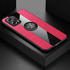Funda Silicona Carcasa Ultrafina Goma con Magnetico Anillo de dedo Soporte X01L para Xiaomi Redmi Note 11T Pro+ Plus 5G Rojo