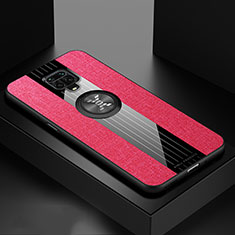 Funda Silicona Carcasa Ultrafina Goma con Magnetico Anillo de dedo Soporte X01L para Xiaomi Redmi Note 9 Pro Max Rojo