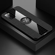 Funda Silicona Carcasa Ultrafina Goma con Magnetico Anillo de dedo Soporte X02L para Samsung Galaxy A03s Negro