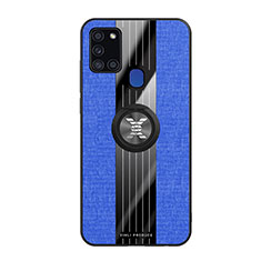 Funda Silicona Carcasa Ultrafina Goma con Magnetico Anillo de dedo Soporte X02L para Samsung Galaxy A21s Azul