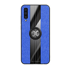 Funda Silicona Carcasa Ultrafina Goma con Magnetico Anillo de dedo Soporte X02L para Samsung Galaxy A50S Azul