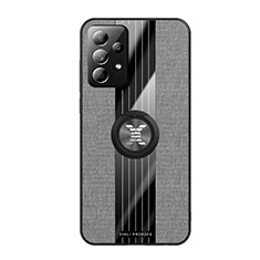 Funda Silicona Carcasa Ultrafina Goma con Magnetico Anillo de dedo Soporte X02L para Samsung Galaxy A52 4G Gris