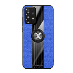 Funda Silicona Carcasa Ultrafina Goma con Magnetico Anillo de dedo Soporte X02L para Samsung Galaxy A72 5G Azul