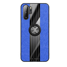 Funda Silicona Carcasa Ultrafina Goma con Magnetico Anillo de dedo Soporte X02L para Samsung Galaxy Note 10 Plus 5G Azul