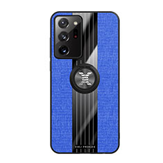 Funda Silicona Carcasa Ultrafina Goma con Magnetico Anillo de dedo Soporte X02L para Samsung Galaxy Note 20 Ultra 5G Azul