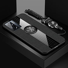 Funda Silicona Carcasa Ultrafina Goma con Magnetico Anillo de dedo Soporte X03L para OnePlus Nord N300 5G Negro