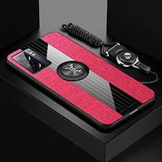 Funda Silicona Carcasa Ultrafina Goma con Magnetico Anillo de dedo Soporte X03L para OnePlus Nord N300 5G Rojo