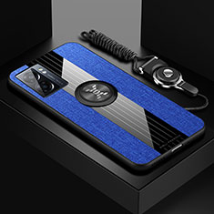 Funda Silicona Carcasa Ultrafina Goma con Magnetico Anillo de dedo Soporte X03L para Oppo A56S 5G Azul